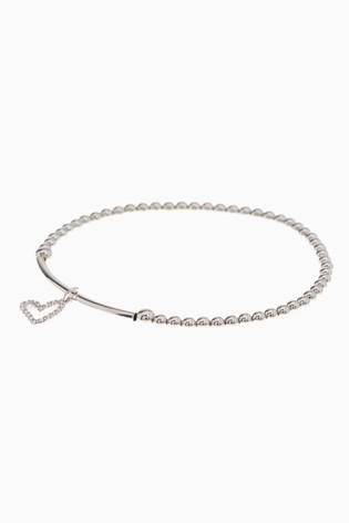 Sterling Silver Cubic Zirconia Open Heart Charm Beady Bracelet - Allsport