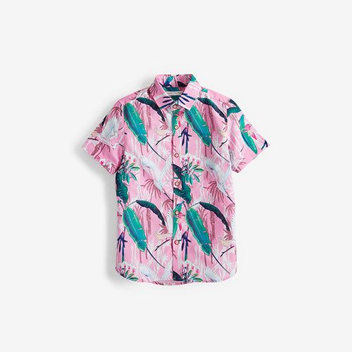 Pink Heron Print Short Sleeve Shirt (3-12yrs) - Allsport