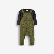 Load image into Gallery viewer, Khaki Green Animal Dungaree And Bodysuit Set (0mths-18mths) - Allsport
