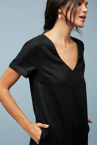 BLACK LINEN BLEND T-SHIRT DRESS - Allsport