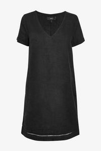 BLACK LINEN BLEND T-SHIRT DRESS - Allsport