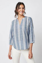 Load image into Gallery viewer, Blue Stripe 3/4 Sleeve Overhead Blouse - Allsport
