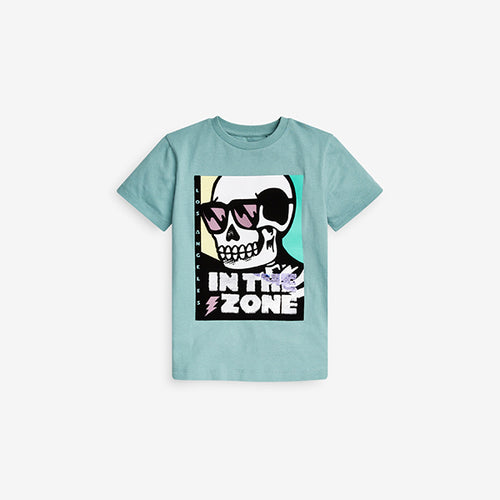 Teal Skull Flippy Sequin T-Shirt (3-12yrs) - Allsport