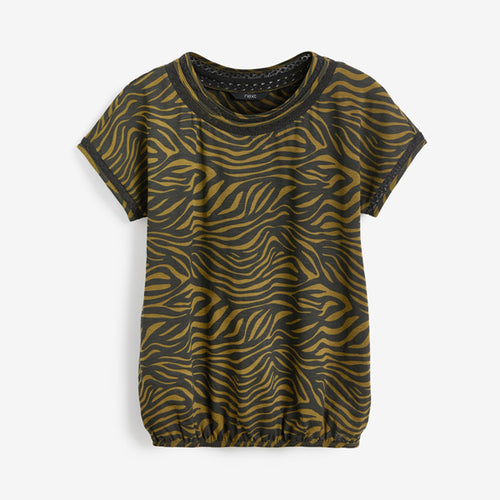 Khaki Zebra Print Bubble Hem T-Shirt - Allsport