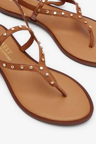Tan REgulr / Wide Fit Forever Comfort® Studded Toe Thong Sandals - Allsport