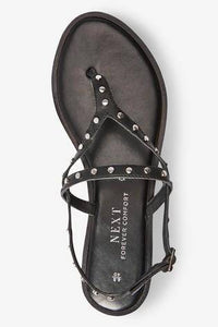 Black Regular / Wide Fit Forever Comfort® Studded Toe Thong Sandals - Allsport