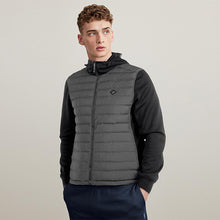 Load image into Gallery viewer, Black Jersey Sleeve Quilted Hooded Jacket - Allsport
