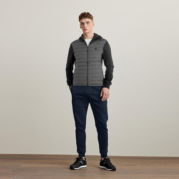 Black Jersey Sleeve Quilted Hooded Jacket - Allsport