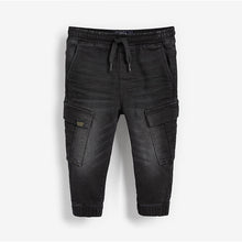 Load image into Gallery viewer, Black Denim Cargo Jeans (3mths-5yrs) - Allsport
