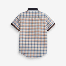 Load image into Gallery viewer, Tan Short Sleeve Checked Shirt With Jersey Collar (3-12yrs) - Allsport
