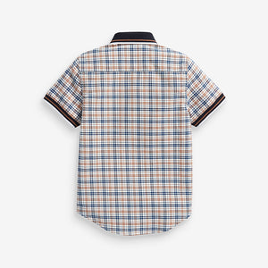 Tan Short Sleeve Checked Shirt With Jersey Collar (3-12yrs) - Allsport
