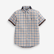 Load image into Gallery viewer, Tan Short Sleeve Checked Shirt With Jersey Collar (3-12yrs) - Allsport
