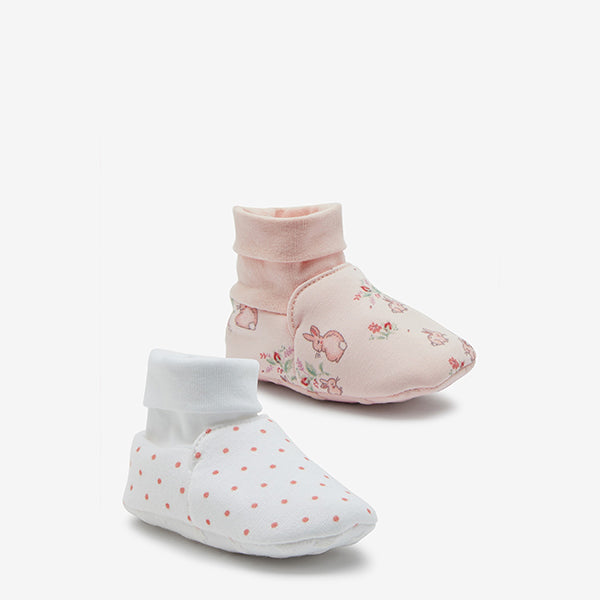 Pink Bunny / White Spot 2 Pack Cotton Rich Baby Booties (0-18mths) - Allsport