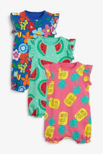 Load image into Gallery viewer, Multi Bright 3 Pack Fruit Floral Rompers  (up to 18 months) - Allsport
