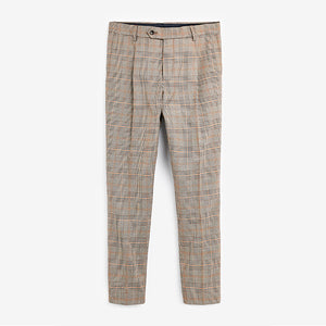 Taupe Slim Fit Check Suit: Trousers - Allsport