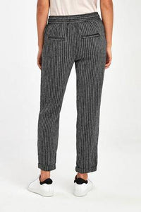 Black Stripe Linen Blend Tapered Trousers - Allsport