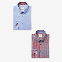 Load image into Gallery viewer, Red/Navy Check Blue Regular Fir Single Cuff Easy Iron Button Down Oxford Shirts 2 Pack - Allsport
