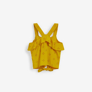 Yellow Broderie Tie Front Blouse Cotton Co-Ord (3-12yrs) - Allsport