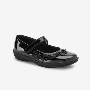 Black Patent School Flower Mary Jane Shoes (Older Girls)