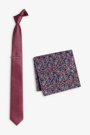 Tie And Large Floral Pocket Square Set - Allsport