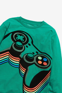 Green Gaming Controller Long Sleeve T-Shirt (3-12yrs) - Allsport