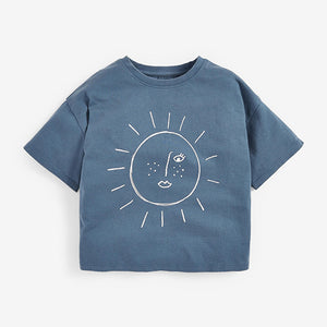 Navy Washed Sun Graphic T-Shirt (3-12yrs) - Allsport