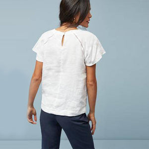 White Short Sleeve Linen Top - Allsport