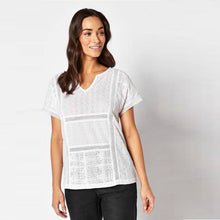 Load image into Gallery viewer, White Short Sleeves Broderie Notch Neck Top - Allsport
