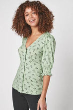 Load image into Gallery viewer, Green Sprig Button Top - Allsport
