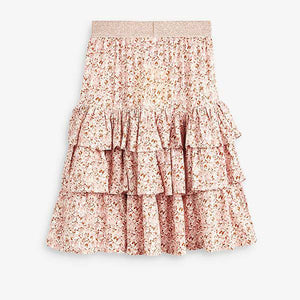 Pink Metallic Waistband Floral Skirt (3-9yrs) - Allsport