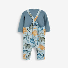 Load image into Gallery viewer, Blue Dinosaur Baby Dungarees And Bodysuit Set (0mths-18mths) - Allsport
