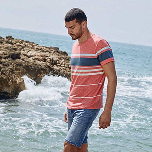 Coral Pink Stripe Regular Fit T-Shirt - Allsport