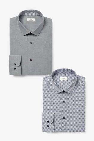 Grey Slim Fit Plain And Print Shirts Two Pack - Allsport
