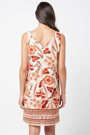 WHITE FLORAL LINEN BLEND SHIFT DRESS - Allsport