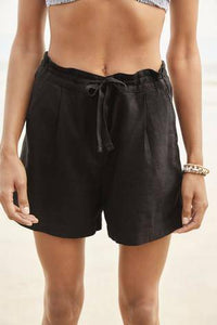 Solid Black Linen Blend Shorts - Allsport