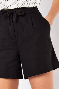 Solid Black Linen Blend Shorts - Allsport