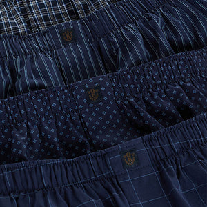 Dark Blue Pattern Woven Pure Cotton Boxers 4 Pack - Allsport