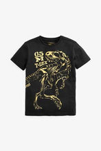 Load image into Gallery viewer, BLACK FOIL DINO T-SHIRT (3YRS-12YRS) - Allsport
