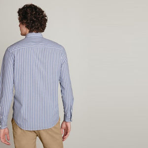 Blue Regular Fit Stripe Roll Sleeve Shirt - Allsport