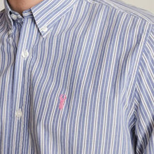Load image into Gallery viewer, Blue Regular Fit Stripe Roll Sleeve Shirt - Allsport
