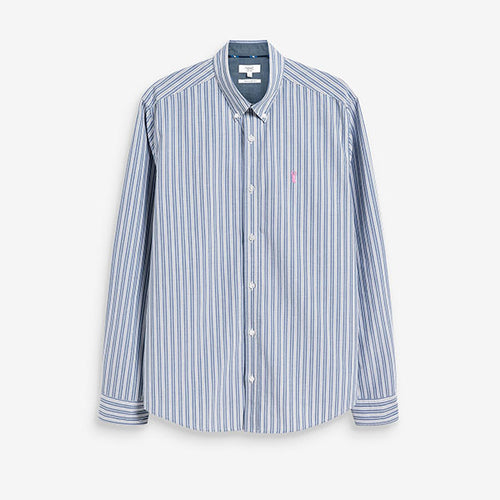 Blue Regular Fit Stripe Roll Sleeve Shirt - Allsport