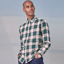 Load image into Gallery viewer, Green/ Ecru Cream Brushed Flannel Check Long Sleeve Shirt - Allsport
