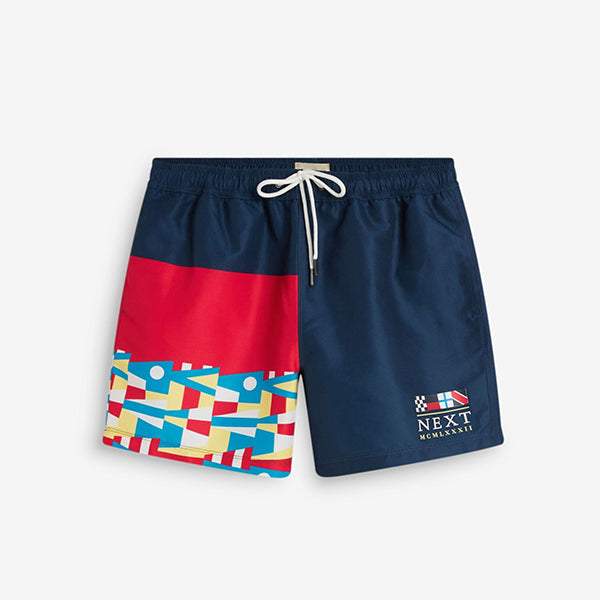 Navy/Red Flag Colourblock Swim Shorts