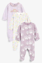 Load image into Gallery viewer, Lilac 3 Pack Hedgehog Sleepsuits  (up to 18 months) - Allsport
