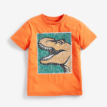 Load image into Gallery viewer, Orange Camo Dino Flippy Sequin T-Shirt (3-10yrs) - Allsport
