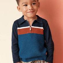 Load image into Gallery viewer, Teal Textured Knitted Colourblock Polo (3mths-5yrs) - Allsport
