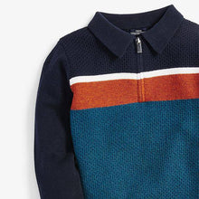 Load image into Gallery viewer, Teal Textured Knitted Colourblock Polo (3mths-5yrs) - Allsport
