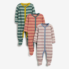 Load image into Gallery viewer, 3 Pack Bright Stripes Baby Sleepsuits (0-12mths) - Allsport
