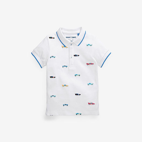 White Car Short Sleeve Embroidery Jersey Polo Shirt (3mths-5yrs) - Allsport