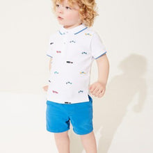 Load image into Gallery viewer, White Car Short Sleeve Embroidery Jersey Polo Shirt (3mths-5yrs) - Allsport
